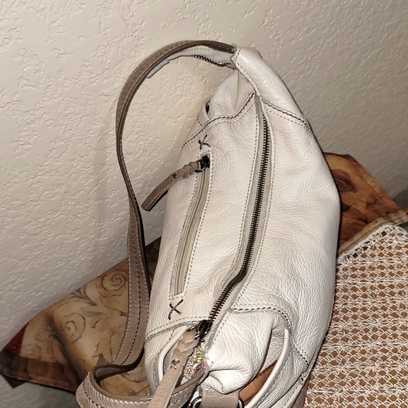 The Sak BOHO Small Purse Shoulder Hand Bag 100% LEATHER Ivory Taupe - Picture 5 of 11